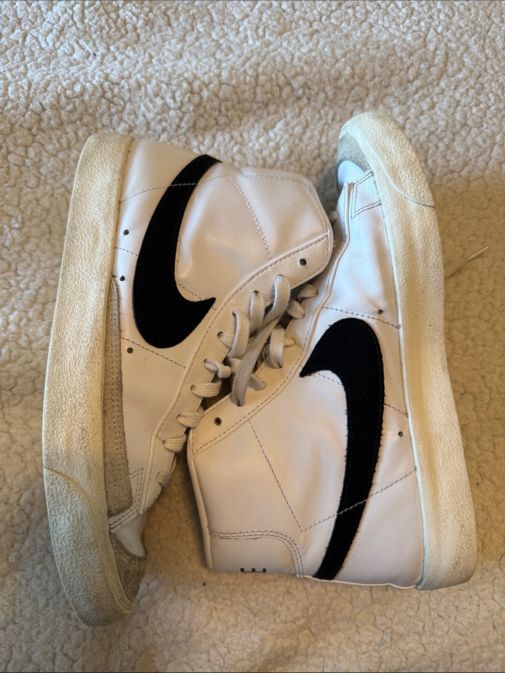 Nike White and Black Mid-Top Leather Sneakers